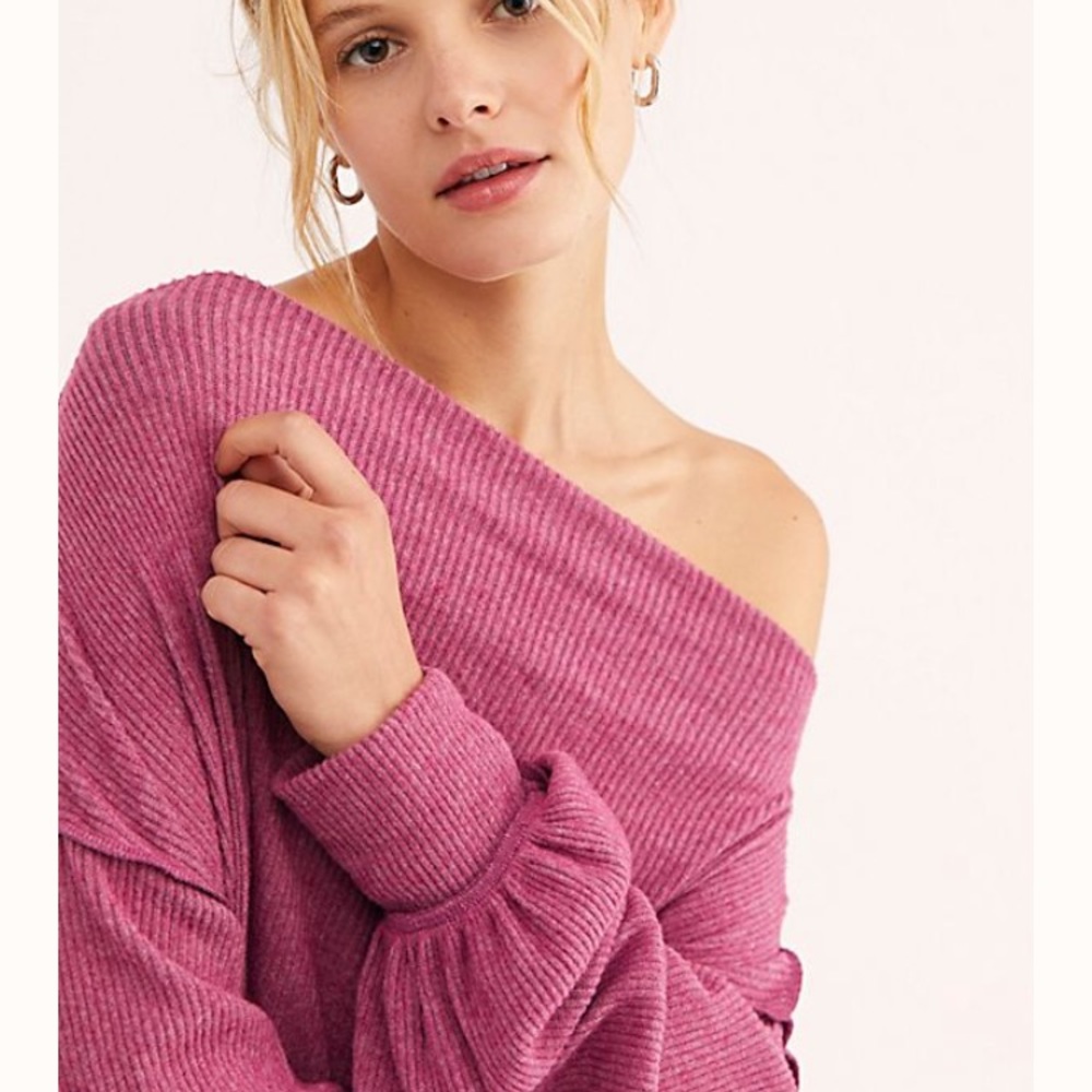 Free People Pink Off The Shoulder Sweater XS - Picture 8 of 8